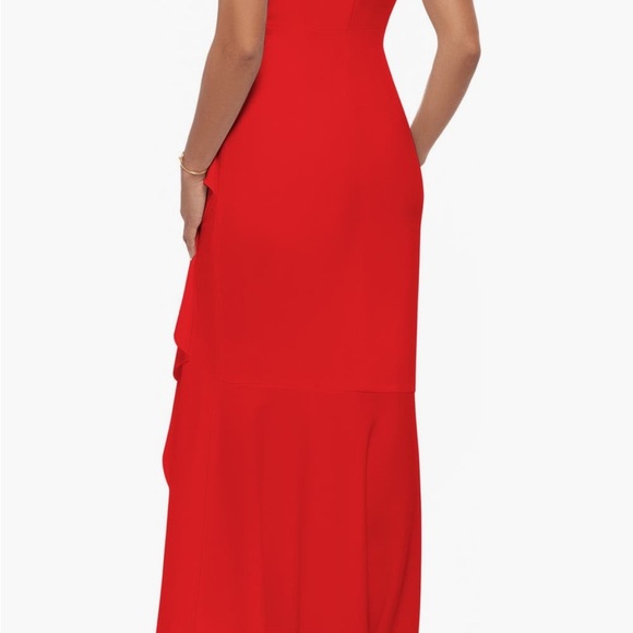 Betsy & Adam Red Ruffled v neck Gown - Picture 2 of 5
